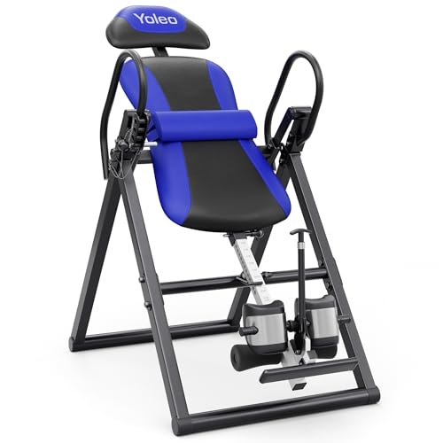 YOLEO Inversion Table for Back Pain w/Removable Lumbar Pad ITX320 | w/ Reversible Ankle Holders, Foldable, Easy Assembly - color: Blue