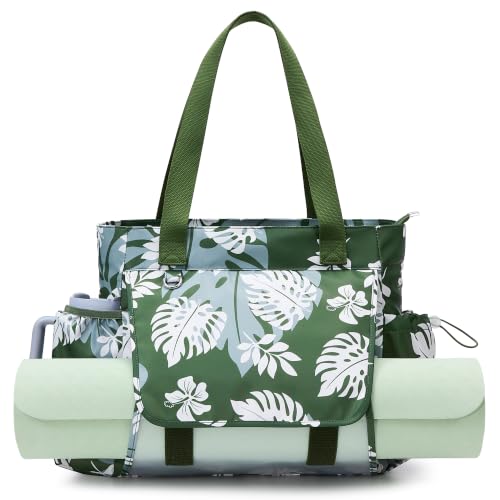 WLLWOO Thick Yoga Mat Bag Women Gym Tote Breathable Mesh Holder Wet Pocket - color: Dark Green Leaf