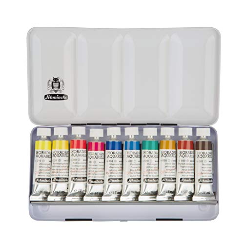 Schmincke - HORADAM® AQUARELL color box, 10 x 15 ml tubes, basic assortment, 74510097, metal box, painting set, finest premium watercolors - size: 0.51 Fl Oz (Pack of 10)