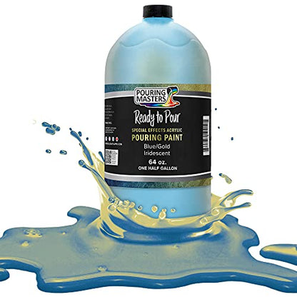 Pouring Masters Blue/Gold Iridescent Special Effects Acrylic Pouring Paint - Premium 64-Ounce Pre-Mixed Fluid Acrylic Paint - Fluid Art Supplies for Canvas, Wood, Paper, Tile & Rocks - color: Blue/Gold, size: 64 Fl Oz (Pack of 1)