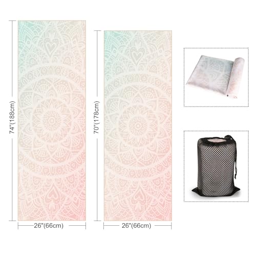 Hot Yoga Towel with Grip Dots, Non Slip, 70" x26, Pink Mandala - color: Pink Mandala, size: 70" x 26"