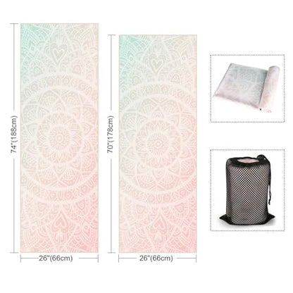 Hot Yoga Towel with Grip Dots, Non Slip, 70" x26, Pink Mandala - color: Pink Mandala, size: 70" x 26"