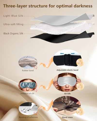 Silk Sleep Mask for Women Natural Mulberry - Soft Breathable Organic Natural Silk Fabric Blackout Sleep Mask with Adjustable Straps No Pressure Eye Mask for Travel Essentials Gifts (Light Gray) - color: Light Gray