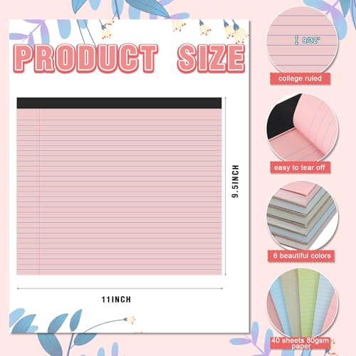 Lincia 6 Pcs Legal Pads Landscape Notebook, Pastel Colors | 11" x 9.5" College Ruled Notepad,Horizontal Lined Notebook, 40 Sheet, 80 Gsm, Assorted Colors Paper, Pastel Writing Pad - color: Pastel Colors