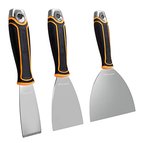 ROLLINGDOG 3PC Putty Knife Set (1.5", 3", 6") | Stainless Steel Spackle Knife Set, Ergonomic Rubber Gripped Handle, for Scrapering, Drywall Repairs and Spreading