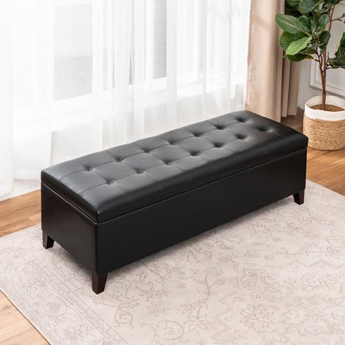 Joveco 51 Inch Storage Bench,Leather Tufted Storage Ottoman with Legs - color: 51", Pure Black