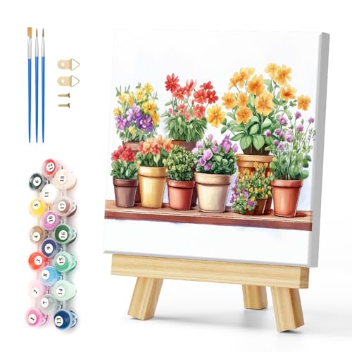 Natuyalo Potted Plant Paint by Number with Frame 12"x12" - Framed Paint by Numbers Kit for Adults Beginners, Flowers Acrylic Painting by Number Kits Framed Ideal Gift - color: Color-05