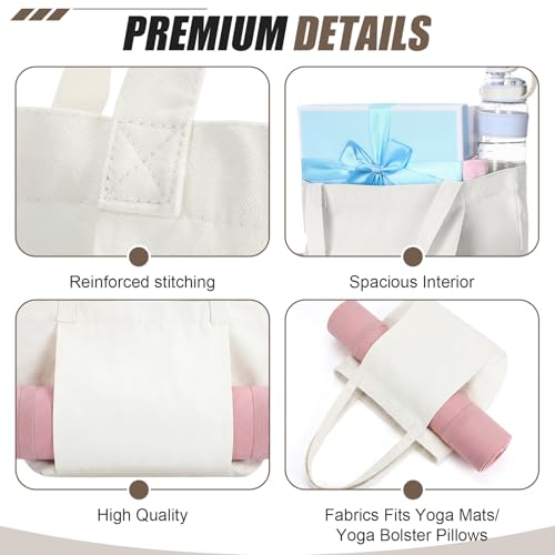 Halloscume 10 Pack Blank White Canvas Yoga Tote Bag Bulk, Large Yoga Mat Carrier Shoulder Bag with Pocket, Reusable Grocery Gym Pouch for Women Pilates Studio Office Travel Beach DIY Craft Gift