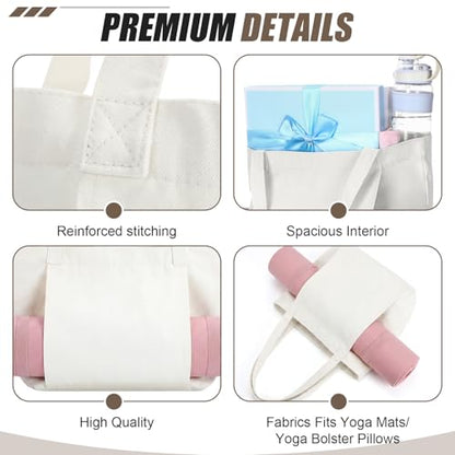 Halloscume 10 Pack Blank White Canvas Yoga Tote Bag Bulk, Large Yoga Mat Carrier Shoulder Bag with Pocket, Reusable Grocery Gym Pouch for Women Pilates Studio Office Travel Beach DIY Craft Gift