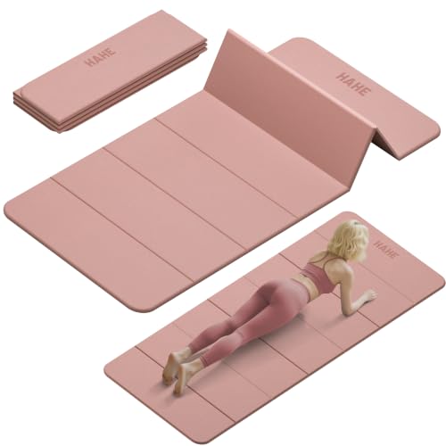 HAHE Foldable Yoga Mat 74"Lx32"Wx1/3"Thick, Folding Exercise Mats - color: Bright Pink
