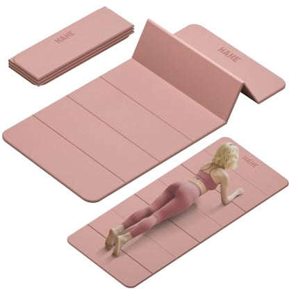 HAHE Foldable Yoga Mat 74"Lx32"Wx1/3"Thick, Folding Exercise Mats - color: Bright Pink