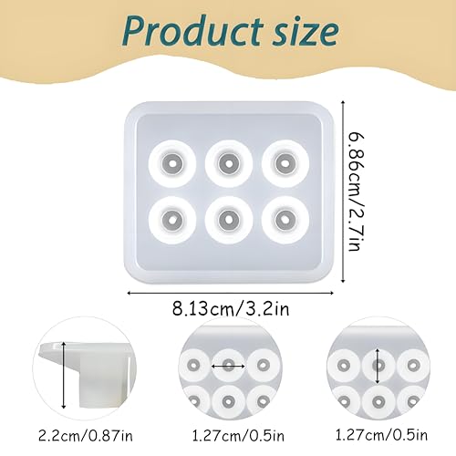 Silicone Resin Mold, 6 Cavity Round Design, for Cabochon Gemstone Pendant Earrings Jewelry Casting Set of 2 - color: Round Reisn Molds ZH374