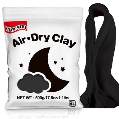 ifergoo 500g Black Air Dry Clay, 1.1LBS DIY Creative Modeling Clay for Kids | Refill Foam Magic Clay for School Art & Craft Project, Slime Supplies, Ultra-light & Soft, Gift for Age 3-12 Boys & Girls - color: Black/500g