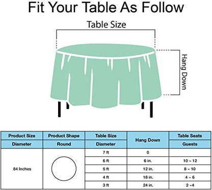 Fresh Mint Plastic Tableloths 2 Pack Mint Green Disposable Table Covers 84 Inch Circle Bridal Shower Party Tablecovers PEVA Table Cloths for BBQ Picnic Birthday Wedding Parties 6 ft Round Table Use - color: B01 Fresh Mint
