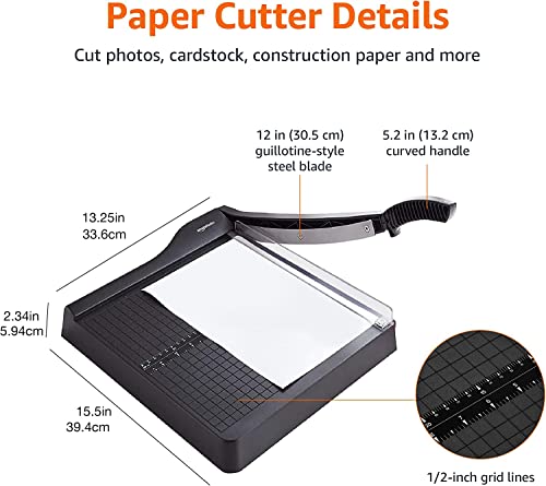 Amazon Basics Paper Trimmer Cutter for Office and Crafts, Heavy-Duty, Portable Guillotine Paper Cutter with Blade Lock, 12-Inch, 10-Sheet Cardstock, Photos - size: 12-Inch