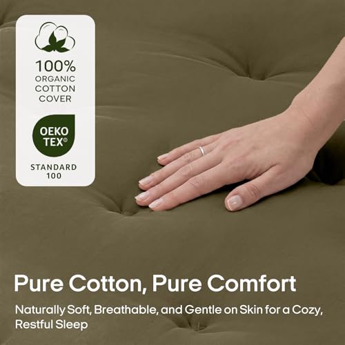 ZonLi Japanese Floor Mattress, 100% Cotton Cover Foldable Futon Mattress - color: Winter Moss, size: Full(75"L x 54"W x 2.5"Th)