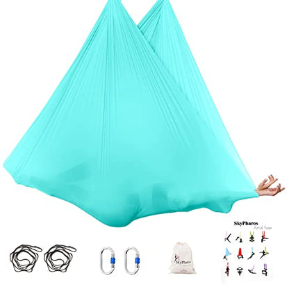 5.5 Yards Aerial Silks Yoga Swing Set - Aerial Yoga Hammock Kit Anti-Gravity Flying for Fitness, Low/Non Stretch Nylon Tricot Fabric Hardware Included for Dance - color: TURQUOISE