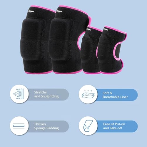 Elbow Pads and Knee Pads for Kids,Protective Pad Sets with Thickened Pad - color: Rose, size: Small