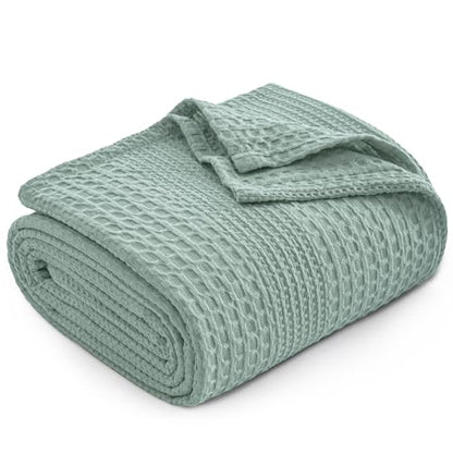 PHF Lightweight Waffle Weave Blanket King for Bed Aqua Gray 104"x90" - color: Aqua Gray, size: King(104"x90")
