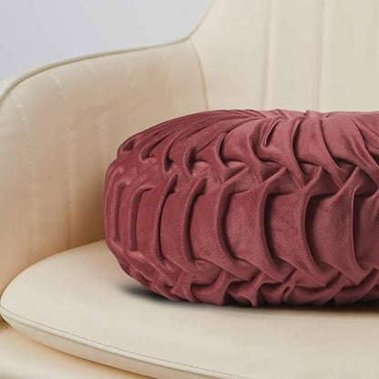 HIG Set of 2 Dusty Rose Velvet Decorative Round Pleated Throw Pillows - color: Dusty Rose