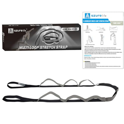 A AZURELIFE Half-Elastic Stretch Straps with 11 Loops, Stretching Strap for Physical Therapy, Multi-Loop Yoga Strap Fitness Exercise Strap for Yoga, Pilates, Dance, Flexibility&Exercise - color: Half Elastic-Gray