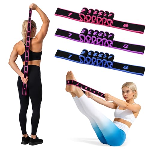 Fitness Resistance Band for Stretching and Yoga, Multifunction Tension Rope,8 Loops Elastic Exercise Bands,Adjustable Bands,for Full Body Stretching Shaping and Training - color: Blue+Purple+Pink