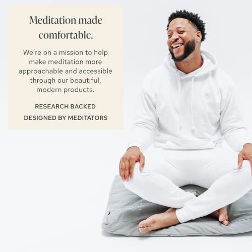 Mindful Modern 명상 쿠션 & 자부톤 명상 매트 번들 - 요가용 100% 면 명상 쿠션 세트 - 메밀 초승달 모양 Zafu 바닥 베개 직사각형 매트 - 슬레이트 그레이 색상