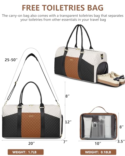 Women Weekender Travel Duffle Bag: Travel Duffel Overnight Bags with Shoe Compartment Large Carry on Tote with Toiletry Bag Weekend Traveling Yoga Gym Hospital Bag for Women with Wet Pocket - color: 10-Black Beige Brown, size: Large