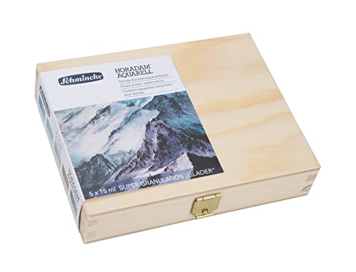 Schmincke - HORADAM® AQUARELL, Super Granulation Set Glacier, 5 x 15 ml tubes, 74 840 097, wooden box, very strong granulating colors, finest supergranulating watercolors - color: Glacier, size: 2.54 Fl Oz (Pack of 1)