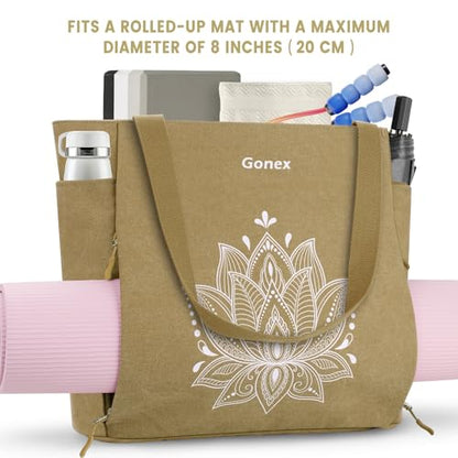 Gonex Yoga Mat Bag with Zipper Mat Carrier Canvas Gym Tote | Durable Canvas, Zipper Closures Prevent Slipping, Quick Access, Bottle Holder, Fits Yoga Blocks, Gym & Travel Use - color: Dark Khaki, size: Classic (15.5×5.5×14.5inch)