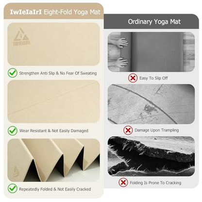 IwIeIaIrI Foldable POE Non Slip Yoga Pilates Mat– 1/4" (6mm) Thick | Foldable Lightweight with Carry Strap, Portable for Home Workout, Pilates, Travel & Gym Mat - color: Beige