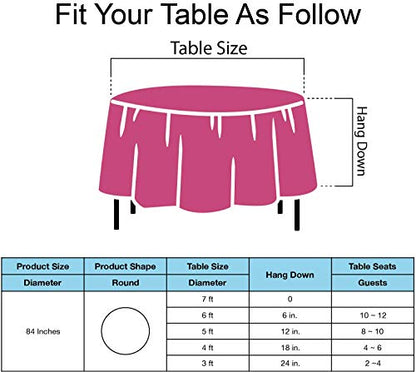 PARTY ULYJA Hot Pink Plastic Tablecloths 2 Pack Fuchsia Disposable Table Covers 84 Inch Circle Magenta Birdal Shower PEVA Cerise Table Cloths for Picnic Birthday Wedding's 6 ft Round Table Use - color: E02 Hot Pink