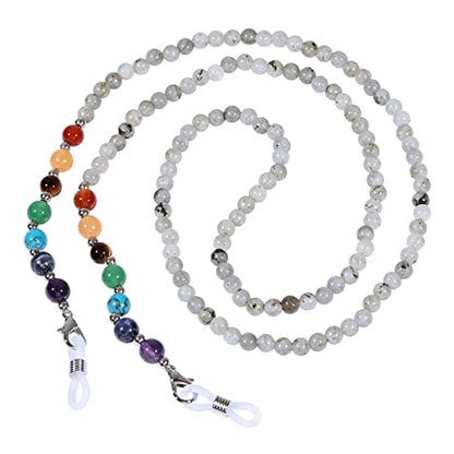 TUMBEELLUWA Reiki 7 Chakra Stone Beads Eyeglasses Chain for Women Men - color: Grey