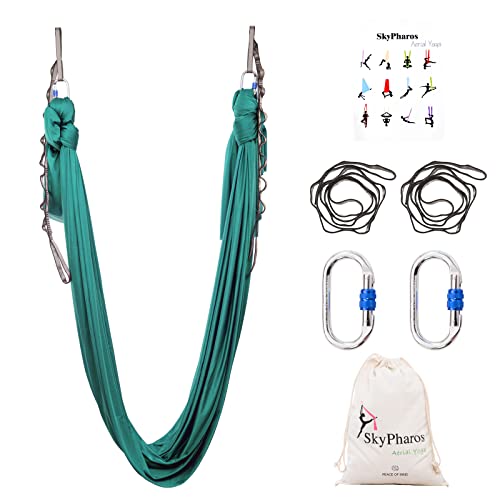 5.5 Yards Aerial Silks Yoga Swing Set - Aerial Yoga Hammock Kit Anti-Gravity Flying for Fitness, Low/Non Stretch Nylon Tricot Fabric Hardware Included for Dance - color: EMERALD GREEN