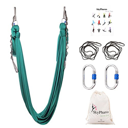 5.5 Yards Aerial Silks Yoga Swing Set - Aerial Yoga Hammock Kit Anti-Gravity Flying for Fitness, Low/Non Stretch Nylon Tricot Fabric Hardware Included for Dance - color: EMERALD GREEN