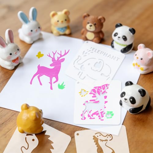 72 Pcs Animals Stencils for Painting Set, Reusable Tiger Dino Lion Deer Cute Painting Templates - Stencil Crafts Drawing Templates for DIY Scrapbook, Home Wall Murals, Canvas Wood Signs - style: Animals