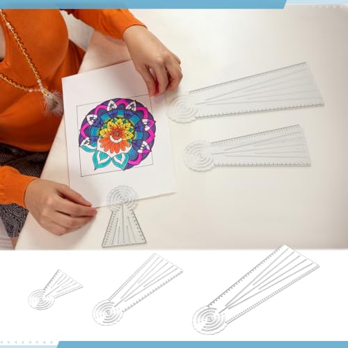 PH PandaHall 3 Styles Mandala Ruler Tool 3-in-1 Circle Maker Dotting Rulers Acrylic Straight Drawing Stencil Measuring Tool Set with Holes for Geometric Art Quilting Sewing Design DIY Craft Projects