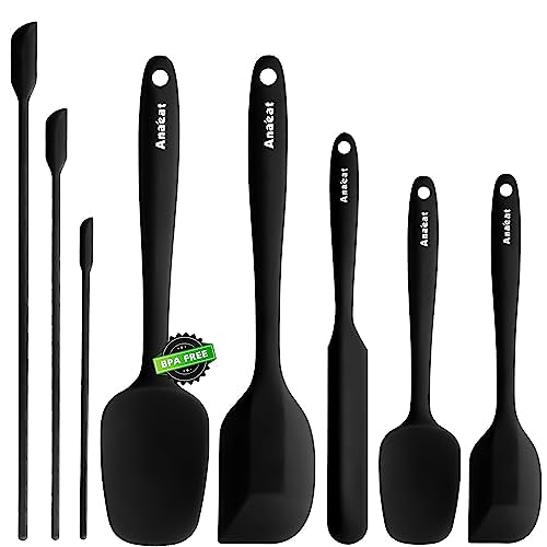 Anaeat Heat Resistant Silicone Spatula Set of 8 - Seamless One-Pieces Design, Non-Stick Rubber Spatulas & Mini Kitchen Scraper Flexible for Non-stick Cookware - Easy Baking, Cooking, Scraping & Mixing - color: 8 Pcs Spatulas (Black), size: Essential Spatu