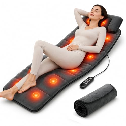 Full Body Massage Mat with Heat, Shiatsu Neck Massager, Body Massager Pad Cushion for Bed & Recliner, Back Massage with Vibration Therapy for Total Body Relaxation