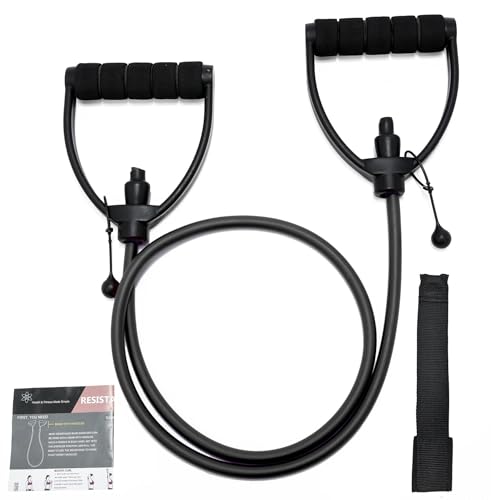 ZHIAMZ Exercise Bands with Handles, Resistance Tube & Door Anchor | Physical Therapy & Rehab, Natural Rubber Tube, Adjustable, D-Handles, Strength, Pilates, Workout - color: Black (Extremely Heavy)