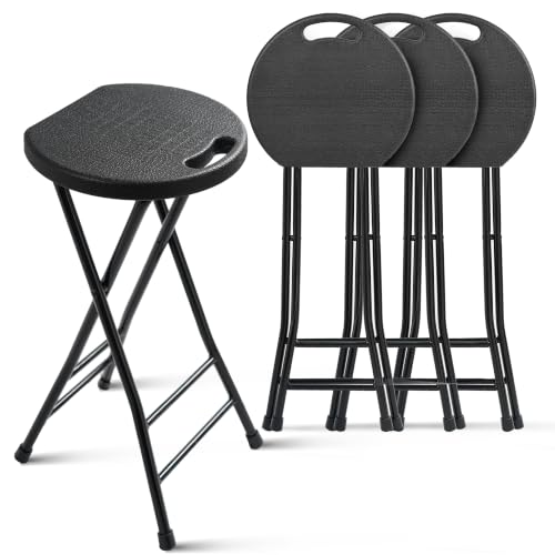 COOZMENT 24-Inch Folding Stool with Handle, Folding Bar Stool with Non-Slip Feet,Folding Chair,Indoor and Outdoor Foldable Stool for Adults,500 lbs Capacity,Kitchen,Game Room(13"×11.5"×24") - color: Black, size: 24-Inch without cushion,Set of 4