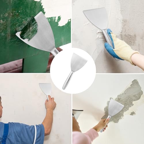 5 Pack 4 Inch Putty Knife Scraper, Putty Knife Set, Stainless Steel Putty Knife, Wallpaper Scraper Paint Scraper Tool for Spreading Drywall Spackle, Plasterboard Mud, Scraping Paint, by GENHAKON