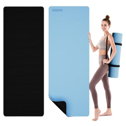 10mm0.4"TPE Yoga Mat Thick Wide Large for Home Workout Carrying Strap - color: blue