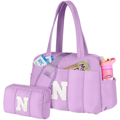 Gift for Teen Girls-Kid Initial Gym Duffle Bag, Carry On Bags for - color: Purple, style: N