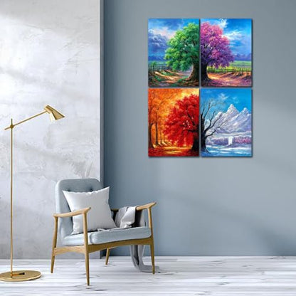 Muzagroo Art 4 Pack 5D Diamond Painting Kits for Adults DIY Diamond Art Kits 4 Seasons Trees Wall Art for Living Room Adults Crafts Diamond Dot Gem Art Kits for Beginners - color: 02-4 Seasons