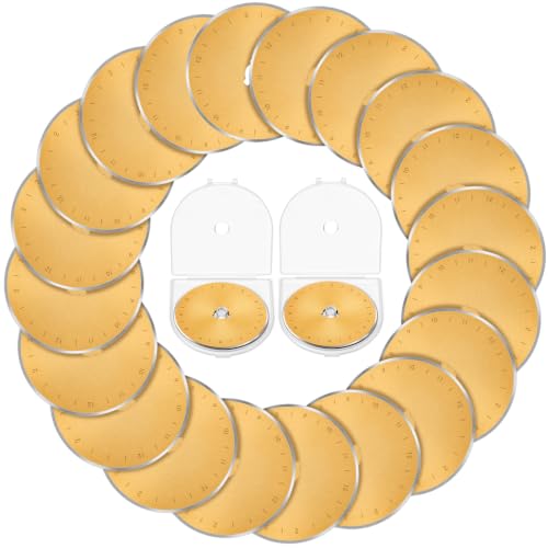 Wamlente 20 Pack 60mm Rotary Cutter Blades, Titanium Coated Steel,Gold | Fits Most Cutters for Quilting Sewing Crafts, Cuts Fabric Leather Vinyl Felt, Titanium Coating, Includes 2 Protective Cases - color: Gold