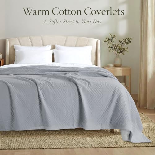 Threadmill Luxury Cotton Blankets for King Size Bed | All-Season Cozy 100% Cotton Blanket | Aster Jacquard Soft & Lightweight Coverlet fits California King Size Bed, 104x92 | Scottish Grey - color: Aster Scottish Grey, size: King / Cal King