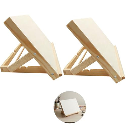 2 Pcs Wooden Tabletop Easels, 9.1 x 3.5 x 13 in Portable Drafting Board for Desk Painting, Drawing, Reading, and Display, Wood Color
