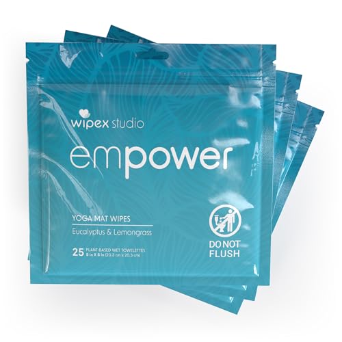 Wipex Studio Empower Yoga Mat Cleaner Wipes 25ct Zip Pack, Ultra Thick and Textured, Lemongrass Eucalyptus Scent, Natural Choice for Yoga, Pilates, or Any Movement Practice (3 Pack) - size: 25 Count (Pack of 3)