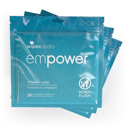Wipex Studio Empower Yoga Mat Cleaner Wipes 25ct Zip Pack, Ultra Thick and Textured, Lemongrass Eucalyptus Scent, Natural Choice for Yoga, Pilates, or Any Movement Practice (3 Pack) - size: 25 Count (Pack of 3)